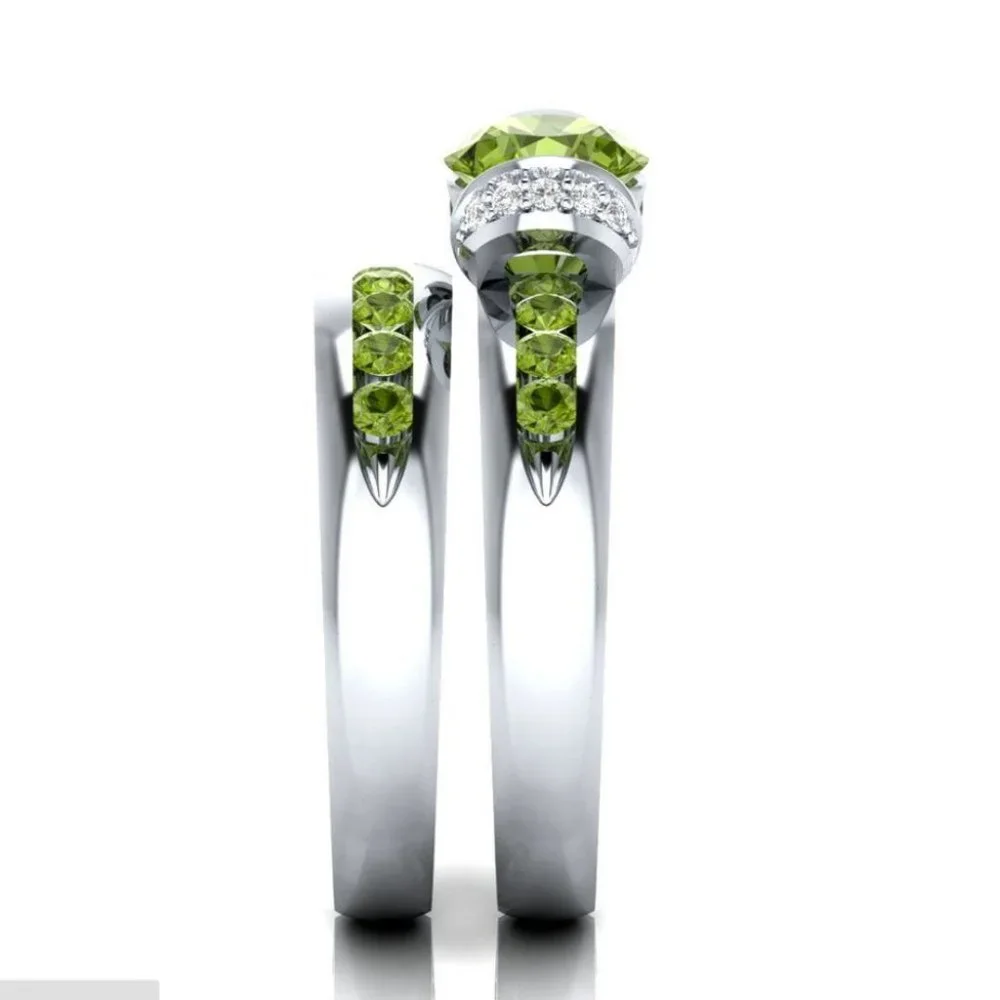 New Elegant 925 Silver Peridot Diamond 2 pc Set